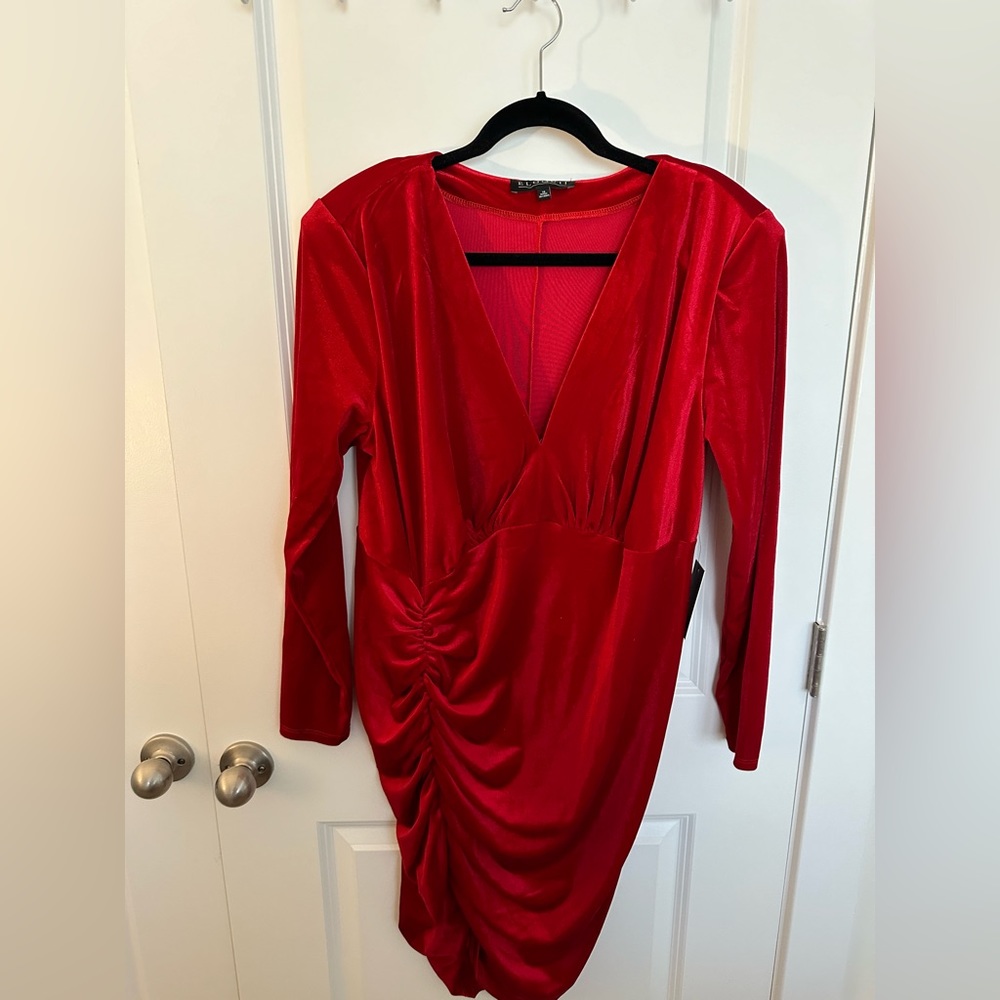 ELOQUII Velvet Shoulder Pad Mini Dress - RED NWT
